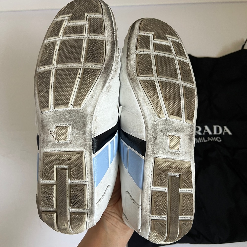 Prada womens White Leather Sneakers with Light Blue and Black Accents size 36 - Picture 6 of 13